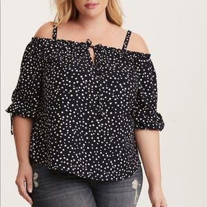 Torrid Navy Polka Dot Cold Shoulder Blouse Sz 6